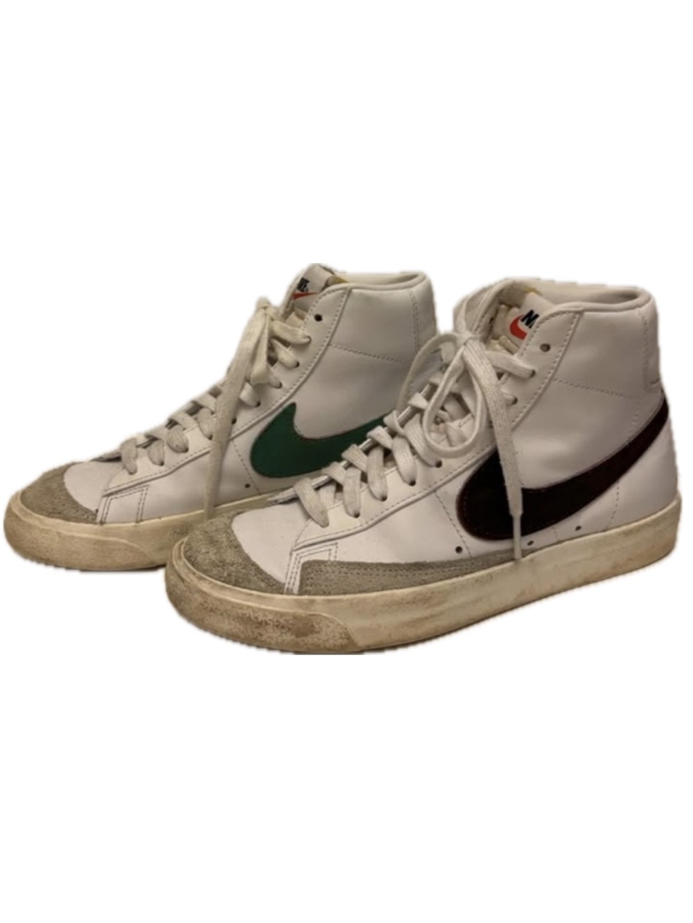 Nike White High-Top Sneakers with Green and Burgundy Swooshes